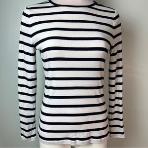 Lauren Ralph Lauren Black & White Striped Long Sleeve Shirt | Size M | Cotton